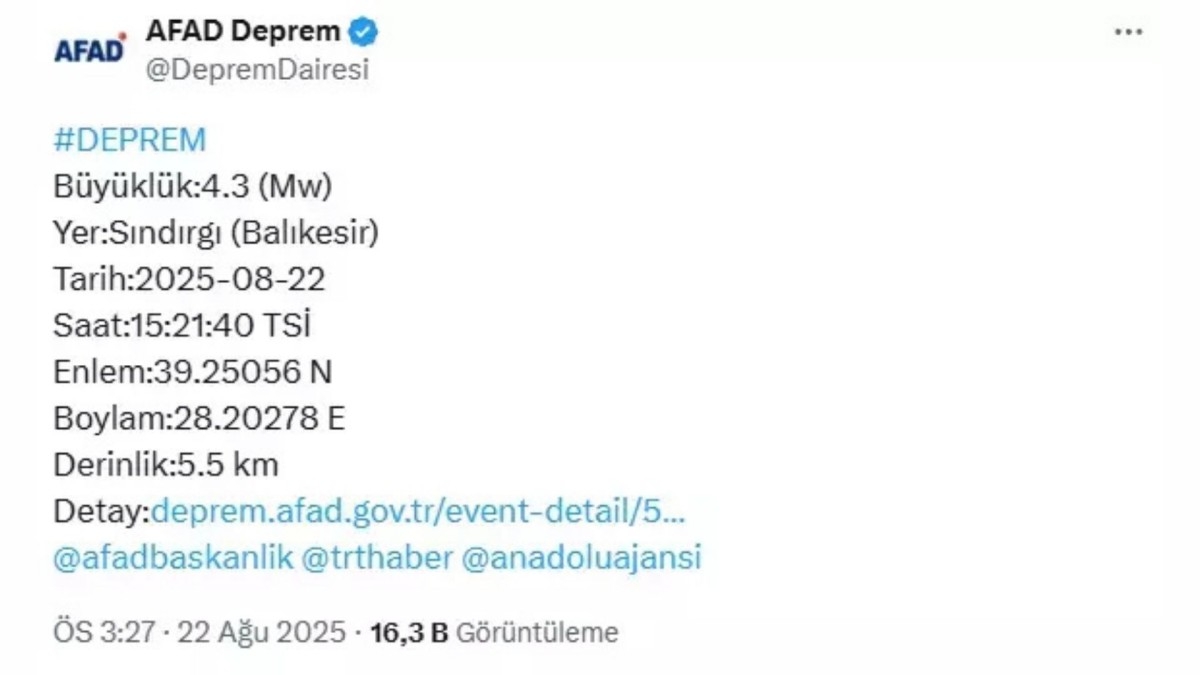 Balıkesir Sındırgı 4.3 büyüklüğünde depremle sallandı