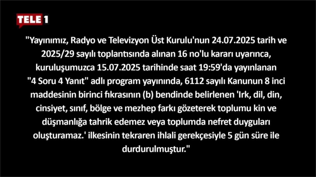 Türkiye’de Basın Özgürlüğü Tartışmaları: TELE1 Ekranları 5 Günlüğüne Karartıldı