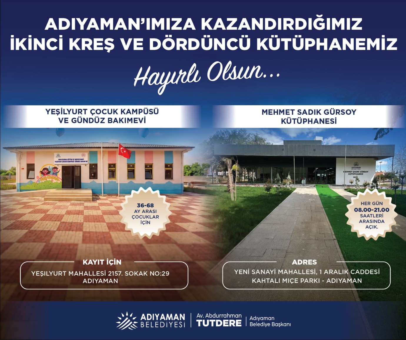 Adıyaman’da Yeni Kreş ve Kütüphane Hizmete Açıldı